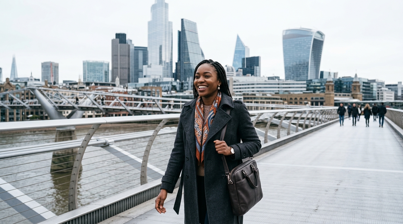 Nigerian professional in London overlooking the Thames